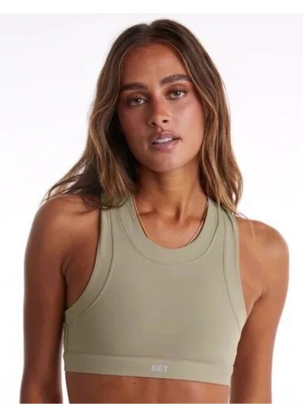 SET Active Taupe High-Neck Racerback Sports Bra XS